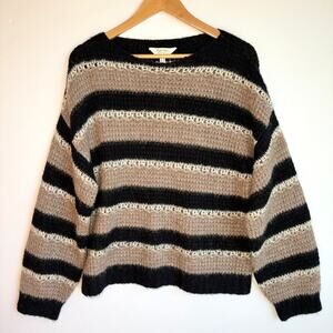 Part Two Copenhagen Neutral Stripe Open Stitch Boatneck Sweater Large Scandi